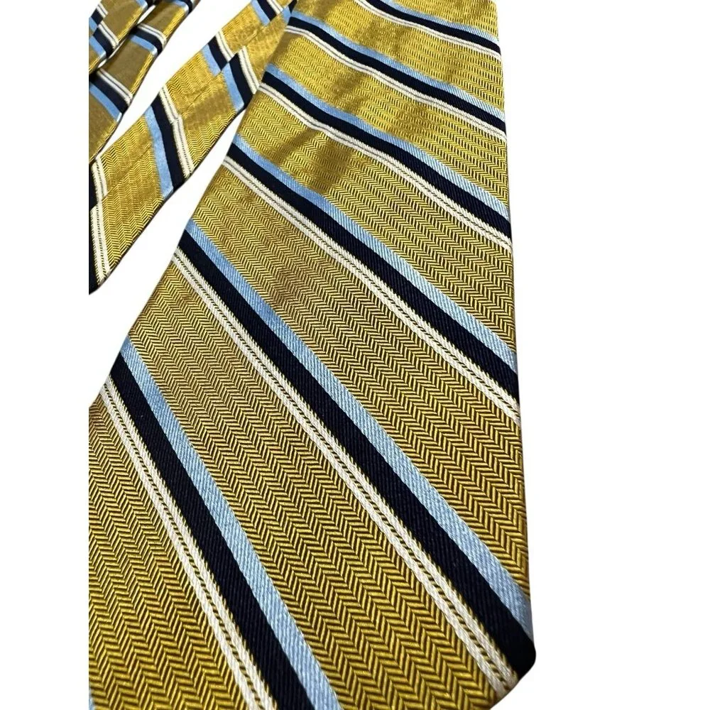 Brooks Brothers‎ Makers All Silk Neck Tie Blue Gold Blue White Stripe